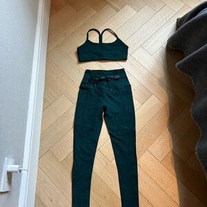 Beyond Yoga Dark Green High-Waist Leggings & Strappy Sports Bra